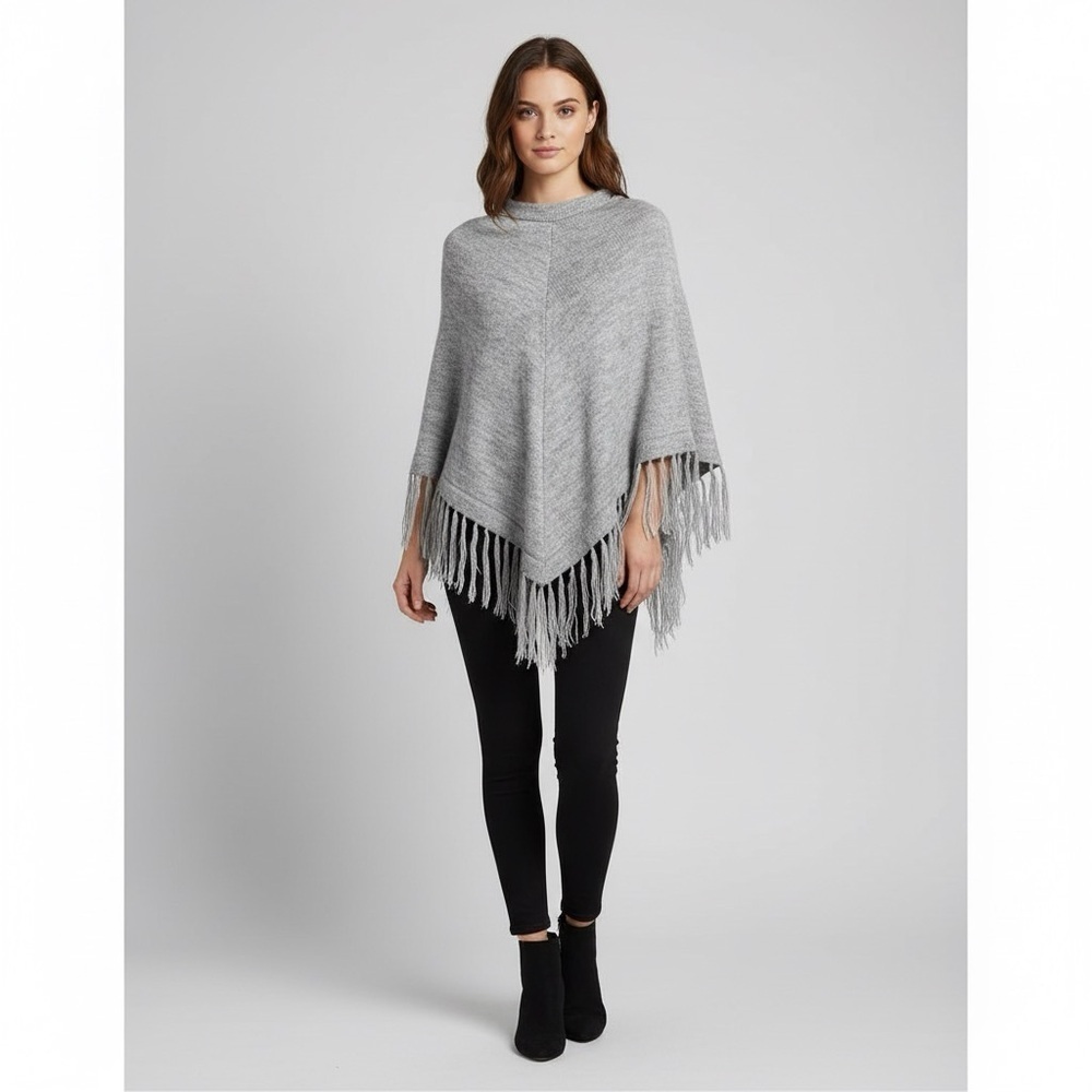 Gray Fringed Alpaca Sweater Poncho - Small, from Peru 🇵🇪 - Picture 10 of 11